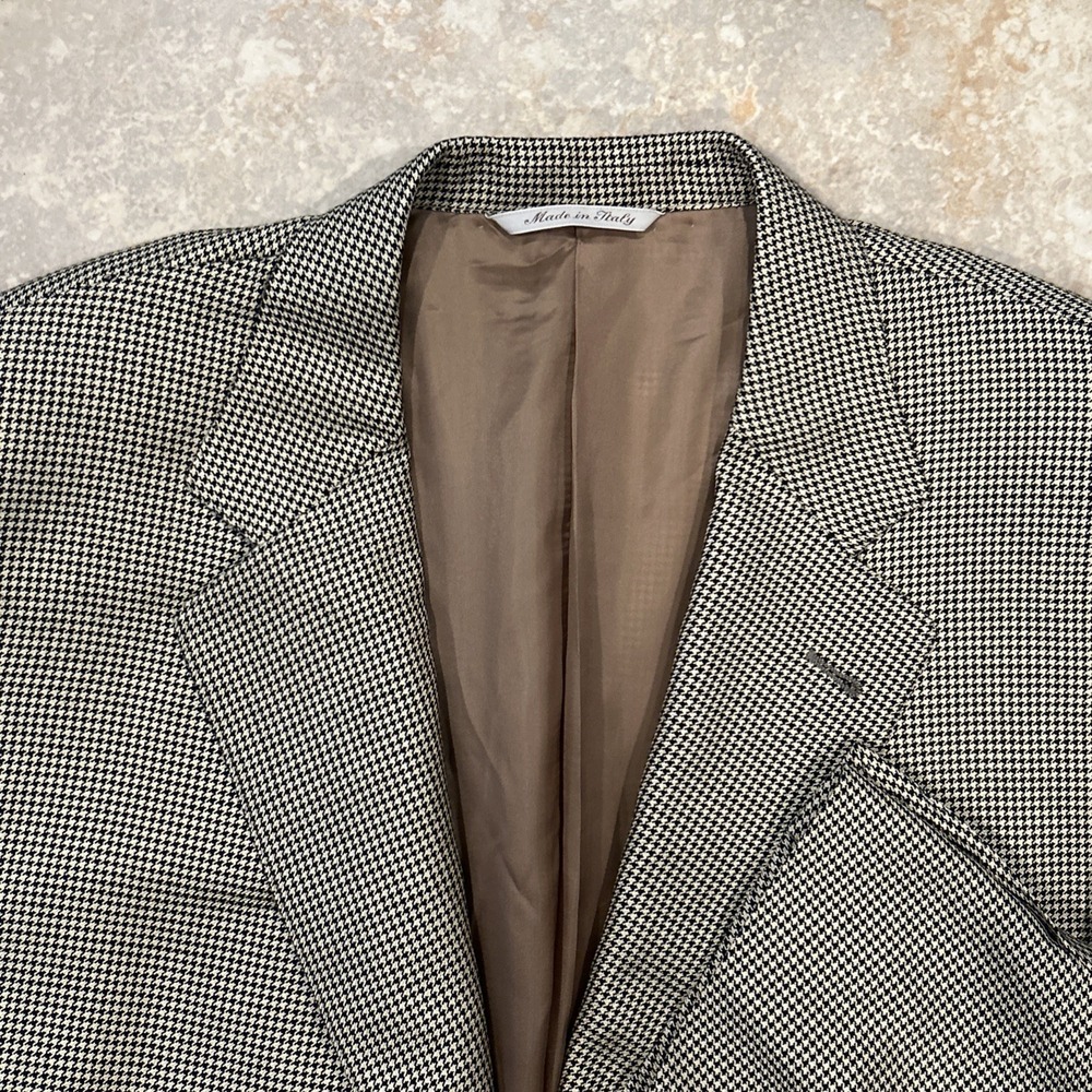 Canali Proposta Blazer Mens EU 52R US 42R Brown Silk Wool Houndstooth Sport Coat